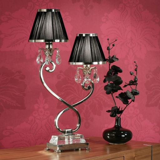 Oksana Nickel Double Lamp with Black Shades - New Classics Interiors 1900 Lighting