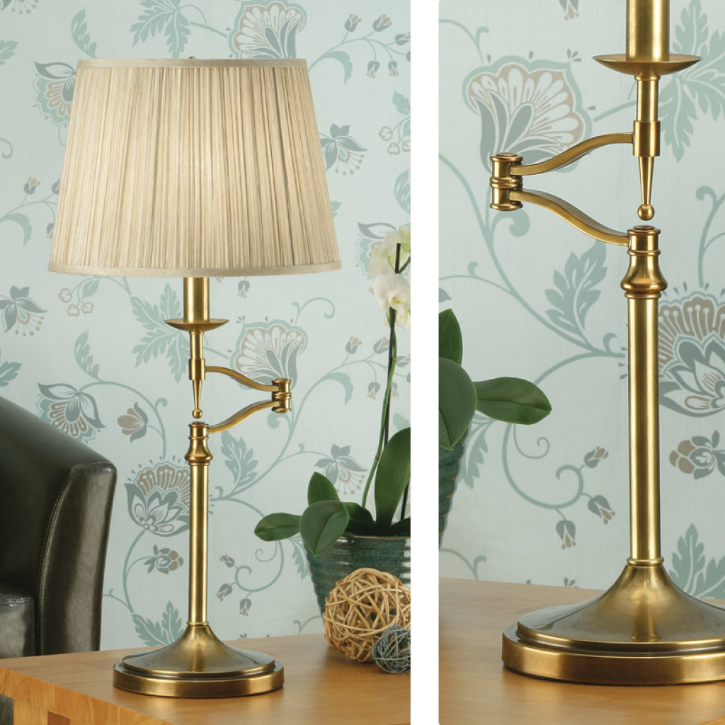 Stanford Brass Swing Arm Table Lamp Beige Shades New Classics Interiors 1900 Lighting