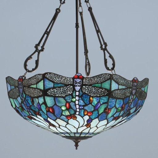 Dragonfly Blue Large Inverted Pendant Interiors 1900 Tiffany Light - Tiffany Blue Dragonfly Ceiling Light