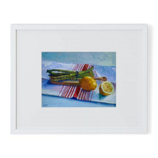 Pantry - Asparagus and Lemons with Stripey Towel Framed Wall Art - Neptune Home Accessories